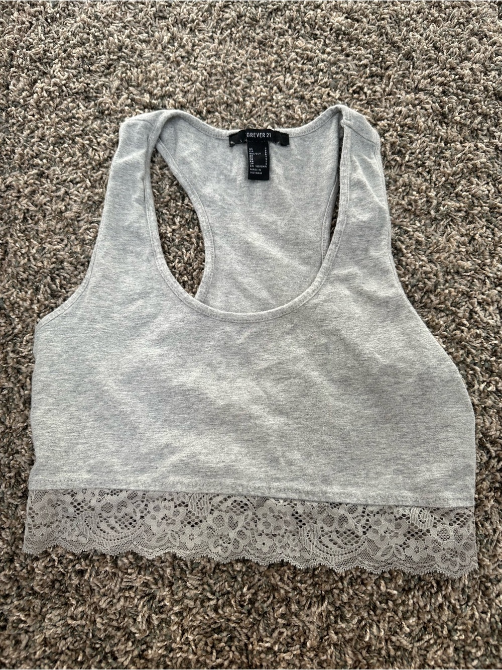 Forever 21 Gray Lace-Trim Crop Tank